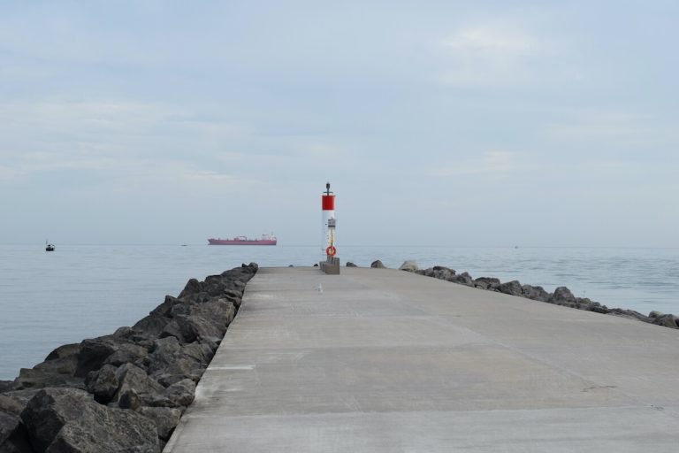 View of a ship on the lake from the Port Dalhousie pier